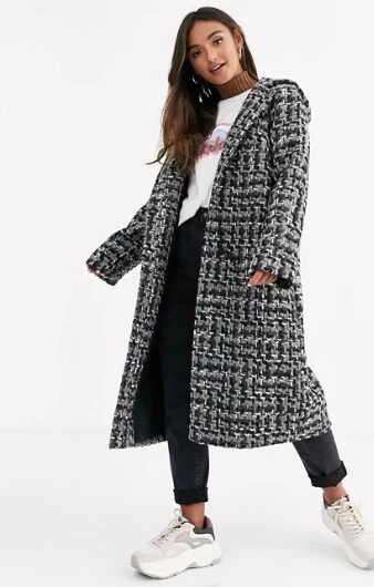 Parka texturizada Boucle para mujer ASOS, blanco y negro, talla US 6 / UK 10 / EU 38 Foto 3 de 4