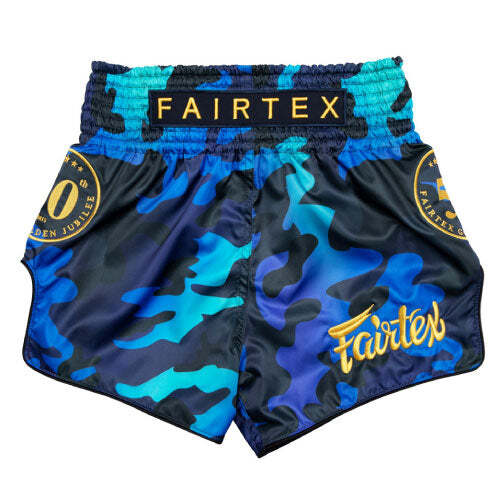 Pantalones Cortos Fairtex Muay Thai - Brillo Jubileo Dorado - Azul BS1916 - Imagen 3 de 4