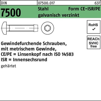 Gewindefurchendeschraube DIN 7500 Linsenkopf Innensechsrund CEM 8 x 20-T45 St...