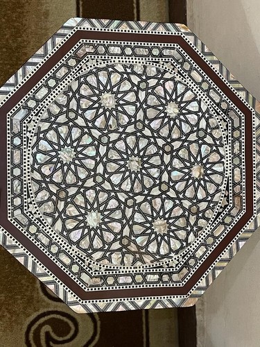 Wooden End Table with Pearl Inlay, Handmade Carvings, Home Decor - Picture 15 of 16