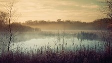 Landscape nature trees forest mist morning water lake Custom Gaming Mat Desk