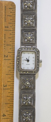 LADIES STERLING SILVER & MARCASITE QUARTZ WRIST WATCH~34.2G~NEW BATTERY~925 - Picture 3 of 4