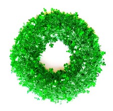 Shamrock Tinsel Wreath, Green Foil Shamrocks,plastic Frame,18"x18"x2"