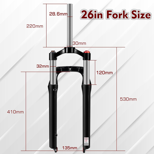 26 X 4.0 Inch Fat Tire MTB Suspension Fork, 100Mm Travel Spacing Hub 135Mm 1 1/8 - Picture 3 of 12