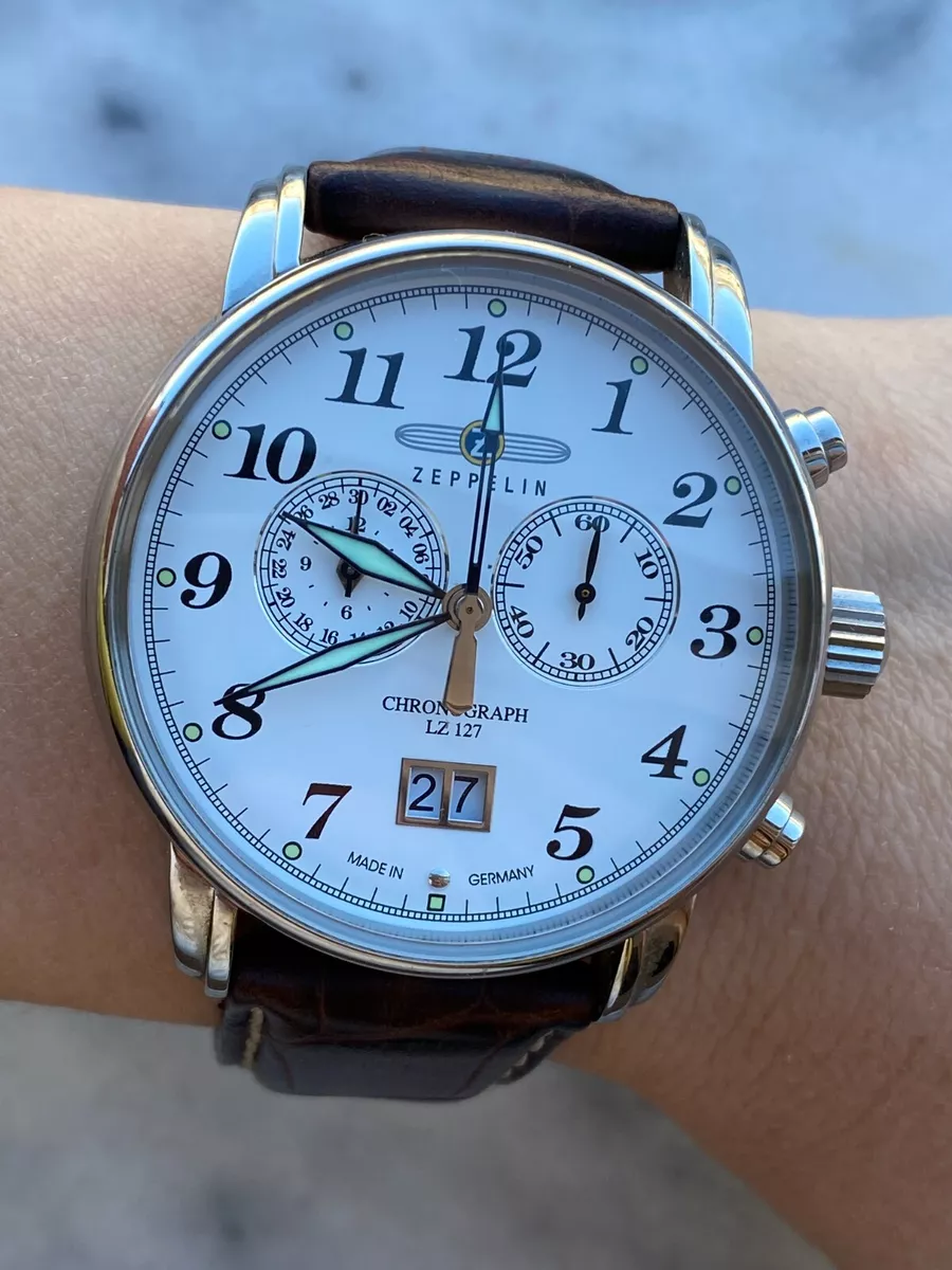 Zeppelin Graf Watch LZ127 Chronograph Double Date Quartz Mens 43mm Made Germany