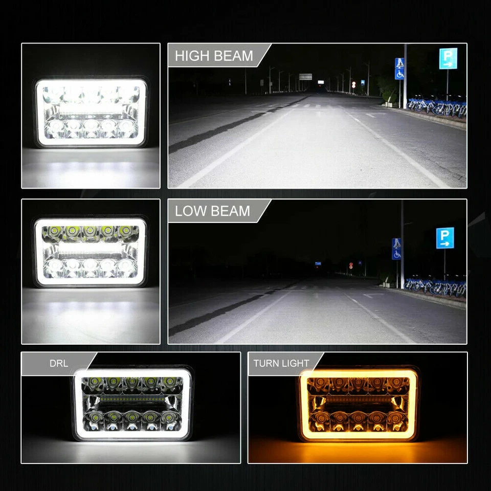 4x6 inch LED Headlights Hi/Lo Beam for Chevy C10 C20 C30 H4651 H4652 H4656 H4666 - Image 2 of 4
