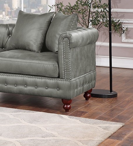 Reversible One Arm Loveseat Slate Gray Breathable Leatherette Tufted 1pc Couch L - Picture 4 of 8