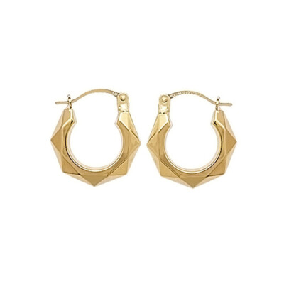 9KT GOLD CREOLEN 14MM RUND FACETTIERT CREOLENRÖHRE ZIGEUNERSCHLÄFER VERPACKT