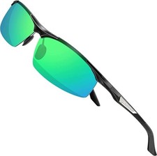 SIPLION Men's Polarized Sport Sunglasses 8729 Black  Green Mirrored