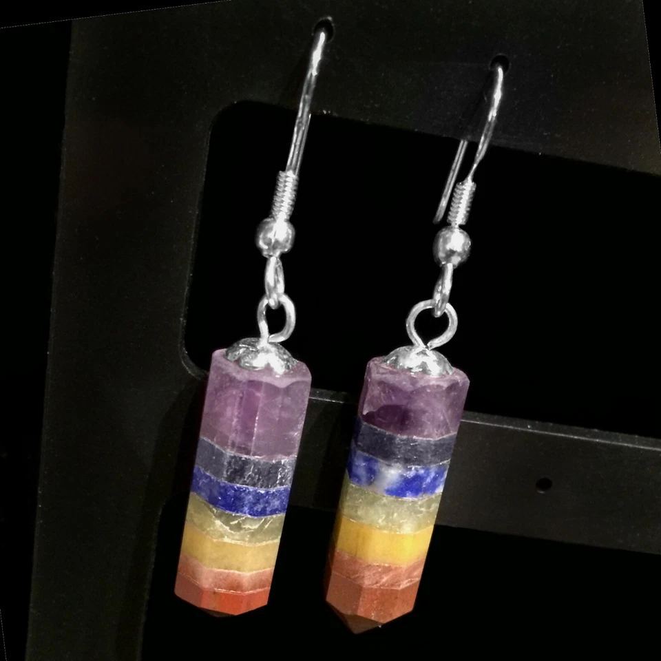Pendientes de punta de piedras preciosas de 7 chakras pendiente de cristal arco iris para Reiki Energy Heal Foto 4 de 4