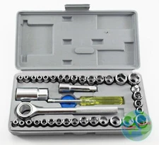 40pc 1/4" & 3/8" DR. Socket Set SAE/METRIC Ratchet w/ Case Hand Tools NEW