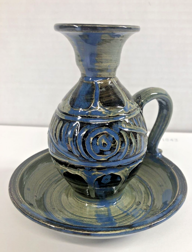VTG Papuan New Guinea Pottery Art Vase Attached Underplate Signed TAYAS KTU PNG - Picture 5 of 16