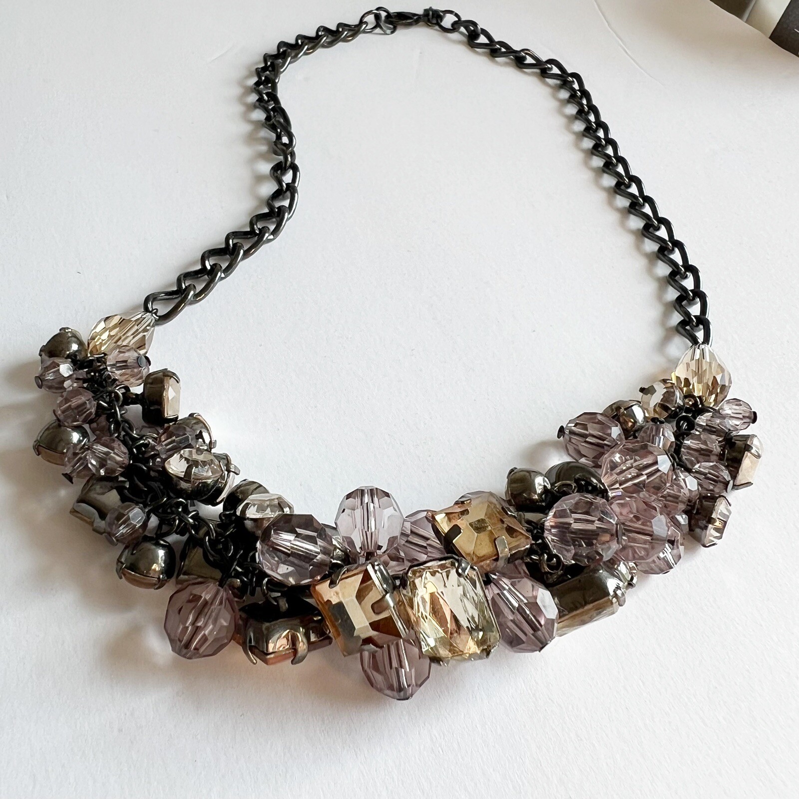 Loft multicolor beaded statement necklace gunmeta… - image 5