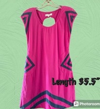 SYNERGY Organic Clothing  Dress Sz Large Pink Gray Cotton Pockets