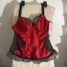 Jezebel Corset Red Black Size 36C 3 Adjustable Tightness Polyester With Ruffle