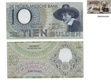 Ten Guldens Dutch banknote issued in 23.02.1944 5CC  aunc