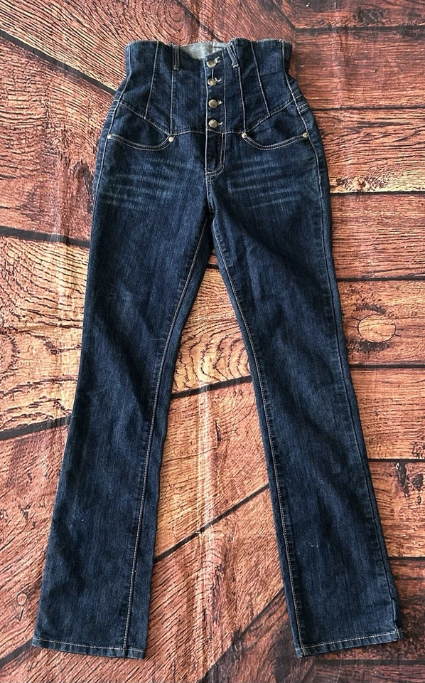 Pantalones de mezclilla para mujer Chloe cintura alta azul oscuro Foto 3 de 4