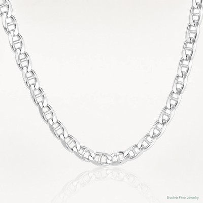 Sterling Silver RH-Plated 6.5mm D/C Flat Anchor Curb Chain Necklace 20''-24''