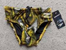 Speedo Swim Briefs Boys 24 Yellow Team Gold Endurance Lined Drawstring NWT
