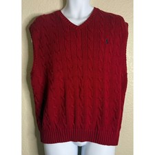 Polo Ralph Lauren Mens XL Sweater Vest Red Cable Knit Pima Cotton V Neck Preppy