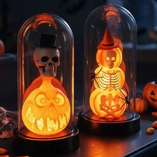 Halloween LED Light Glowing Skull Ghost Skeleton Glass Lamp Home Party Decor