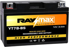 YT7B-BS 12V 6.5Ah AGM Motorcycle Battery Sealed Lead Acid 120 CCA Maintenance-Fr