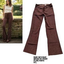 90's vintage rare RAVE BROWN TIE UP FLARE PANTS M/L