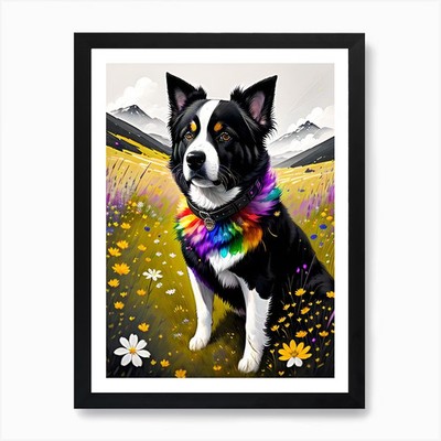 Regenbogen Border Collie 2 Kunstdruck gerahmt Wandbild Poster Leinwanddruck Bild