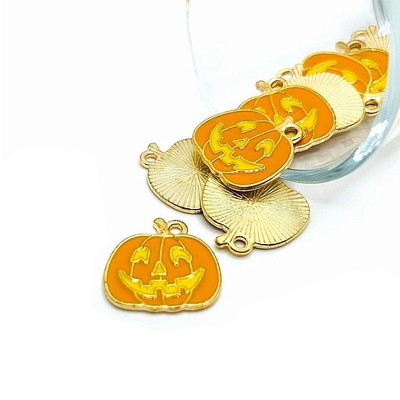Orange and Yellow Enamel Jack O Lantern Pumpkin Charms, 20x20mm - US Seller