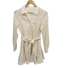 Sezane Sol Ecru Embroidered Eyelet Dress Women's 36/ US 4 Cream