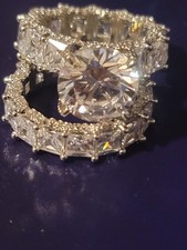 Moissanite Bridal Wedding Ring Set in 925 Sterling Silver Sz 8