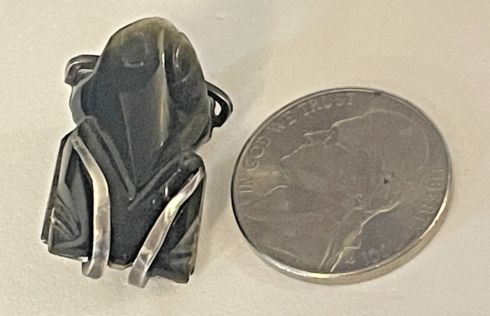 Frog Toad Brooch Tiny Sterling Silver Cabochon Gr… - image 11