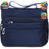 UmhäNgetasche Damen Wasserdicht Nylon Schultertasche Blau 2 GrößEn Messenger Bag