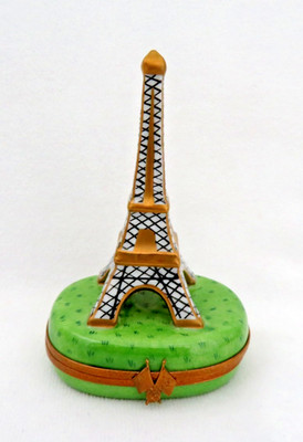 LIMOGES France Porcelain EIFFEL TOWER / PARIS Trinket Box ~ Artist Signed: C.B.