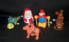 Vintage Lot Of Working Wind Up Toys, Santa, Bear, Horse & Jockey, Butterfly 