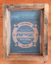 Vintage Ridge Moto Apparel Silk Screen Print Frame 16x20 Motorcycle Garage Art