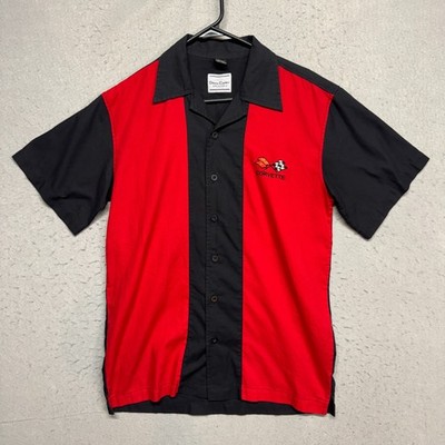 David Carey Corvette Racing Button Up Shirt Size Medium Retro Red Black