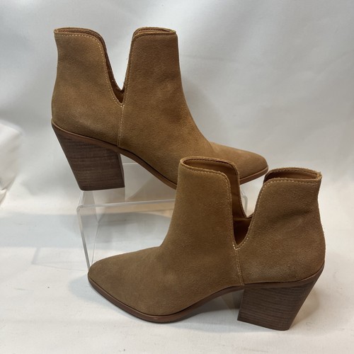 Lisa Vicky Women's 8.5M Camel Tan Suede Notch Block Heel Booties EUC - Picture 4 of 9