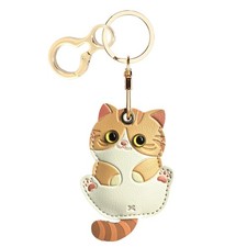 Leather Keychain Holder Case Compatible with AirTag,Cute Protective Cat D