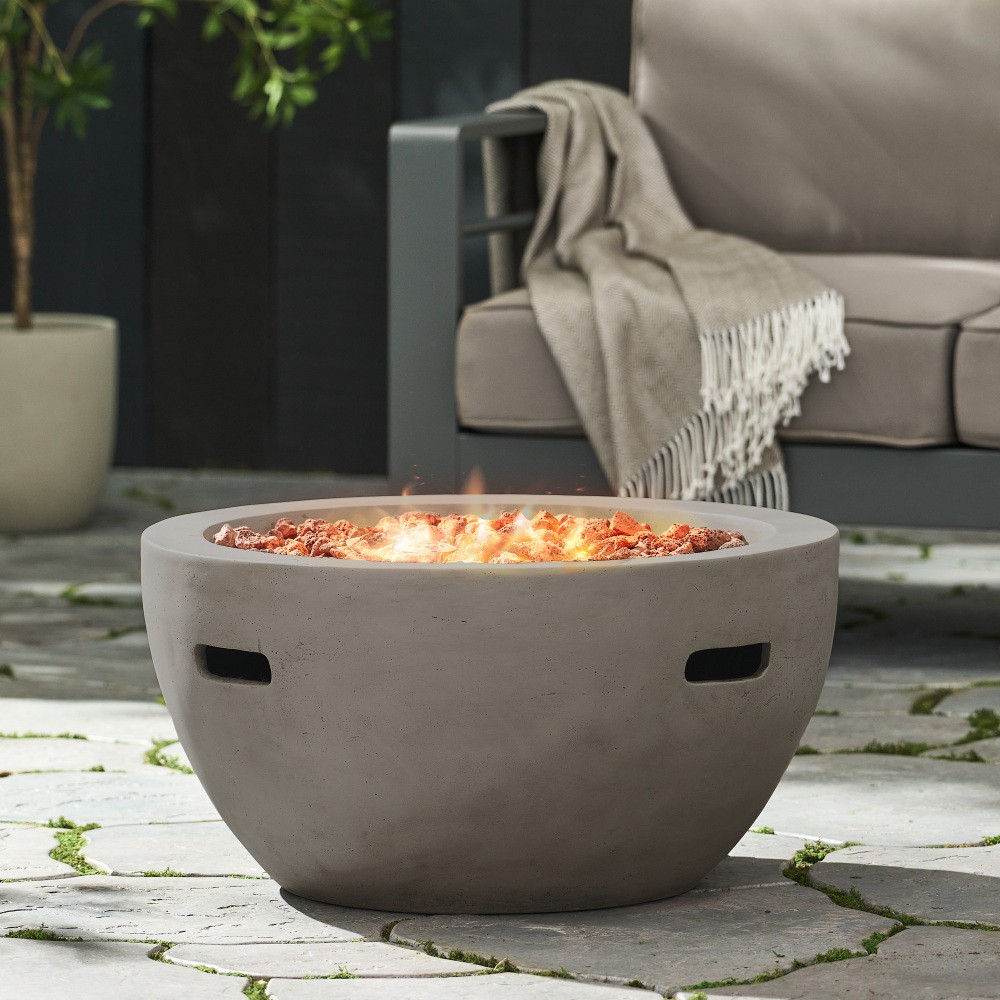 40,000 BTU Propane Fire Pit Bowl, 27 Inch Light Gray Concrete Patio Heater