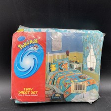 Vintage Pok mon Twin Size Bedding Sheet Set Flat  Fitted 1998 NEW UNOPENED