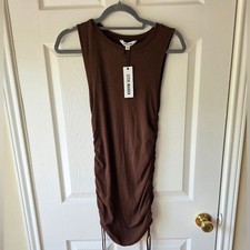 Steve Madden Bodycon Dress Sz Small NWT Chocolate Brown Ruched Sides Casual