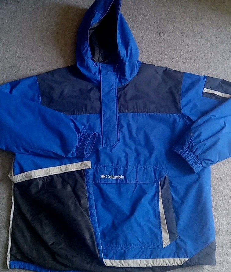 Columbia Men's 2XL Blue Anorak Hooded Half-Zip Nylon Pullover Parka Jacket