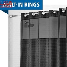 Easy Hang Fabric Shower Curtain Hookless W/ Built-In Rings Waterproof Polyester