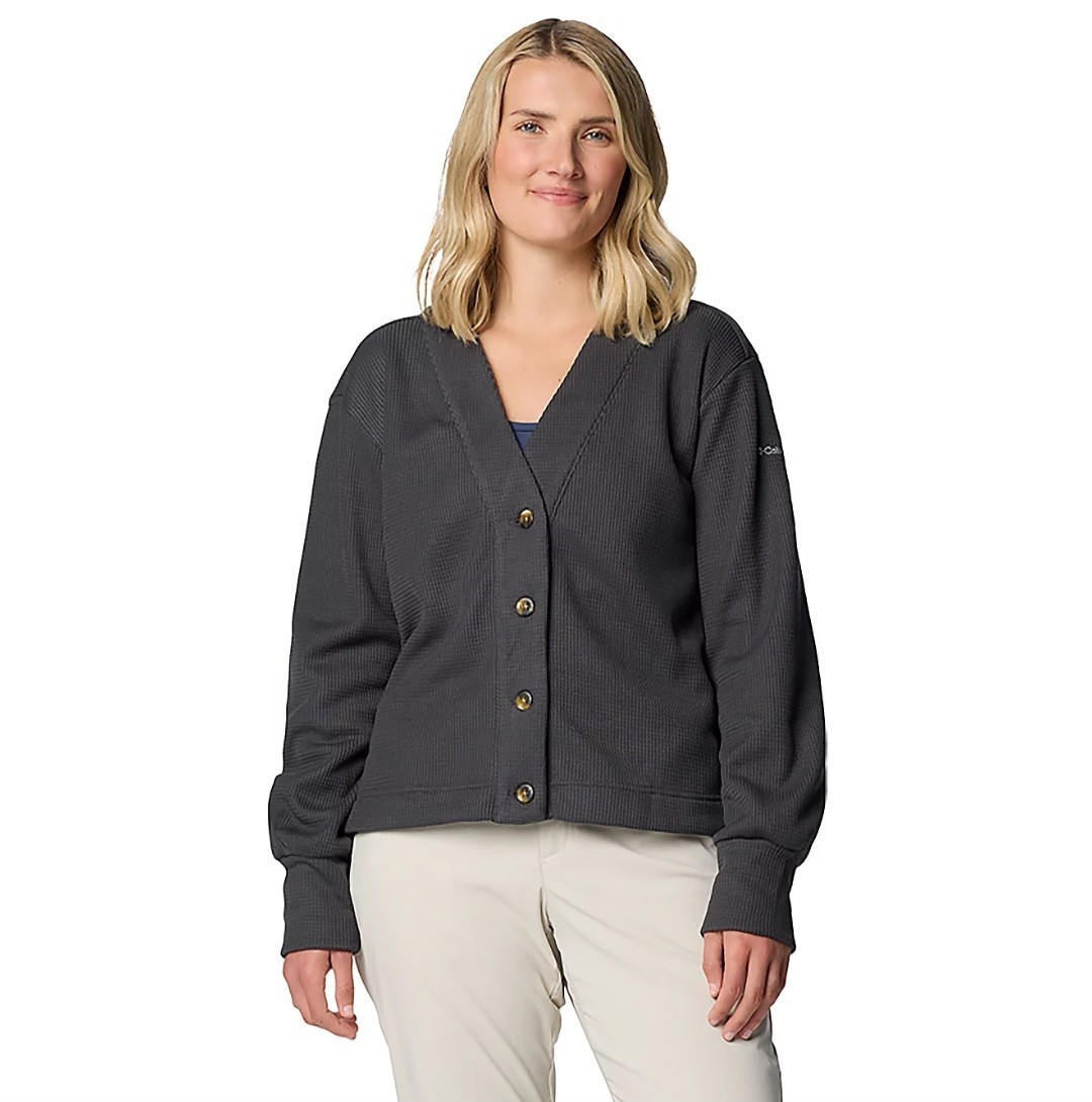 NEW! Columbia Sportswear Women's Holly Hideaway Waffle Cardigan Size GRAY XL