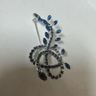 Vintage Sapphire Blue Rhinestone Brooch Pin Costume Jewelry