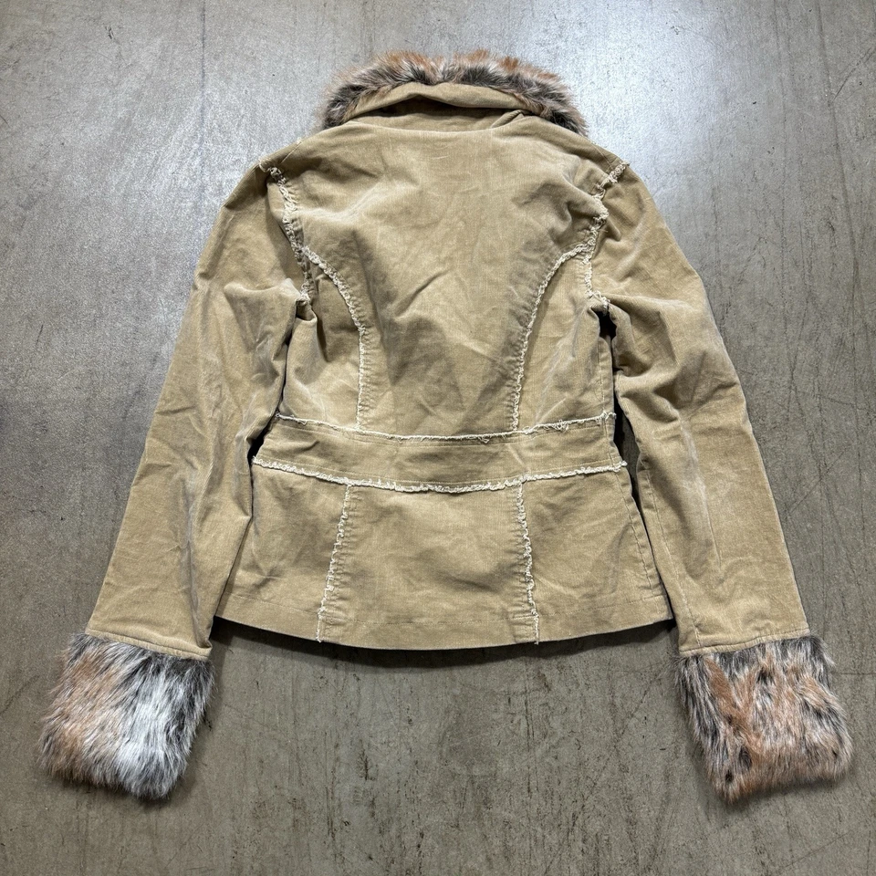 Chaqueta de pana marrón con ribete de piel sintética XXI para mujer mediana vintage Y2k Foto 2 de 4