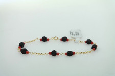 10K Yellow Gold Azabache  Coral Bracelet 7in 5mm Cuban Traditional NEW