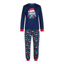 Mens Holiday Pajama Set L 42-44 FORCED FAMILY FUN Navy Blue Christmas Lights NEW