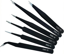 6-Piece Precision Tweezer Set,Anti-Static ESD Safe Stainless Steel Tweezers for